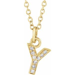 14K Yellow Gold .03 CTW Natural Diamond Petite Initial Y 16-18" Necklace