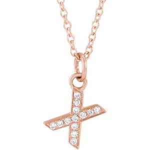 14K Rose Gold .04 CTW Natural Diamond Petite Initial X 16-18" Necklace