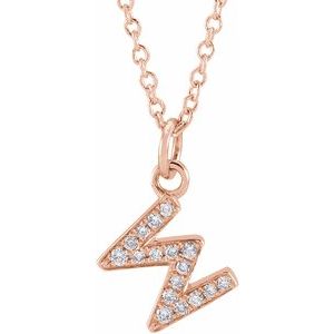 14K Rose Gold .06 CTW Natural Diamond Petite Initial W 16-18" Necklace