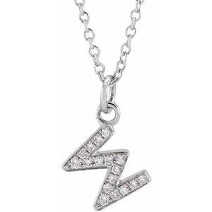 14K White Gold .06 CTW Natural Diamond Petite Initial W 16-18" Necklace