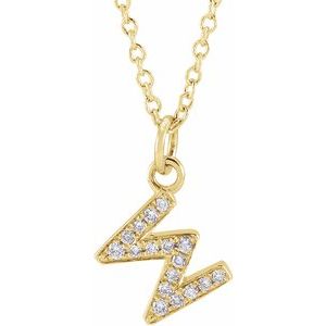 14K Yellow Gold .06 CTW Natural Diamond Petite Initial W 16-18" Necklace