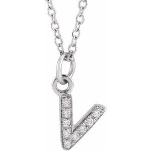 14K White Gold .03 CTW Natural Diamond Petite Initial V 16-18" Necklace
