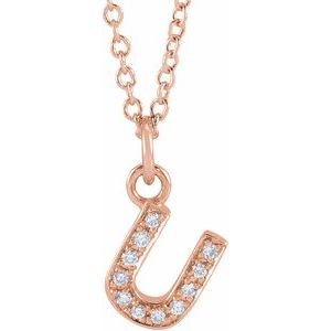 14K Rose Gold .04 CTW Natural Diamond Petite Initial U 16-18" Necklace