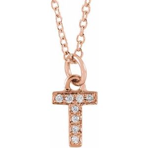 14K Rose Gold .03 CTW Natural Diamond Petite Initial T 16-18" Necklace