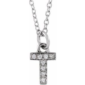 14K White Gold .03 CTW Natural Diamond Petite Initial T 16-18" Necklace