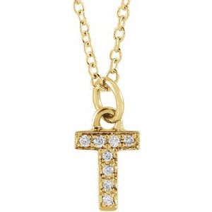 14K Yellow Gold .03 CTW Natural Diamond Petite Initial T 16-18" Necklace