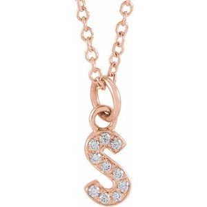 14K Rose Gold .04 CTW Natural Diamond Petite Initial S 16-18" Necklace
