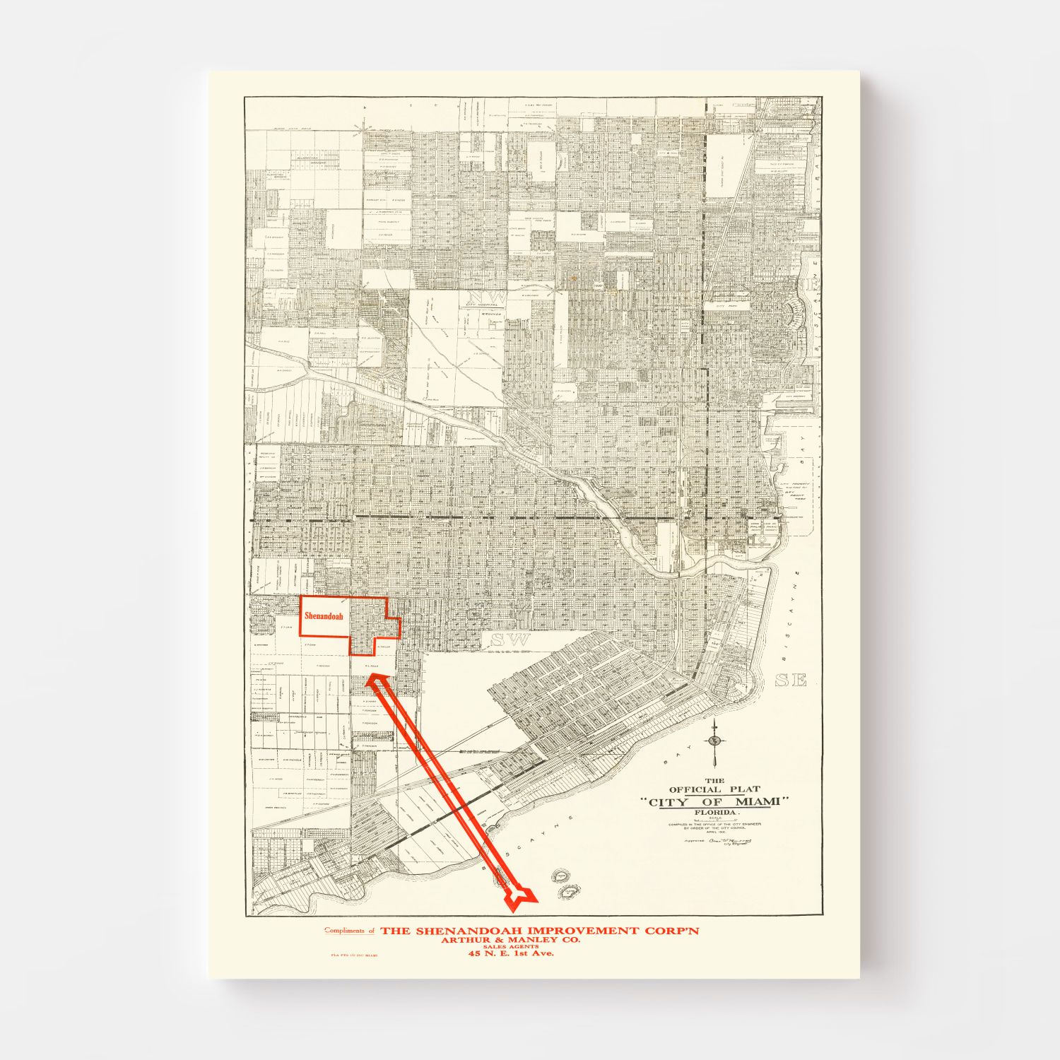 Vintage Map of Miami, Florida 1918