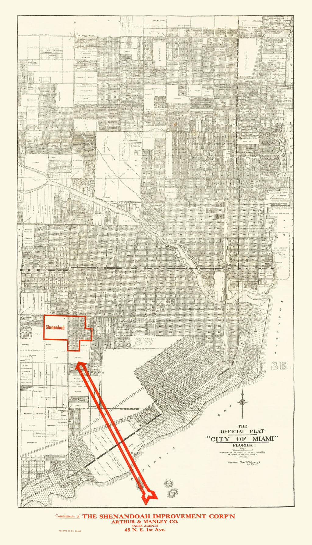 Vintage Map of Miami, Florida 1918