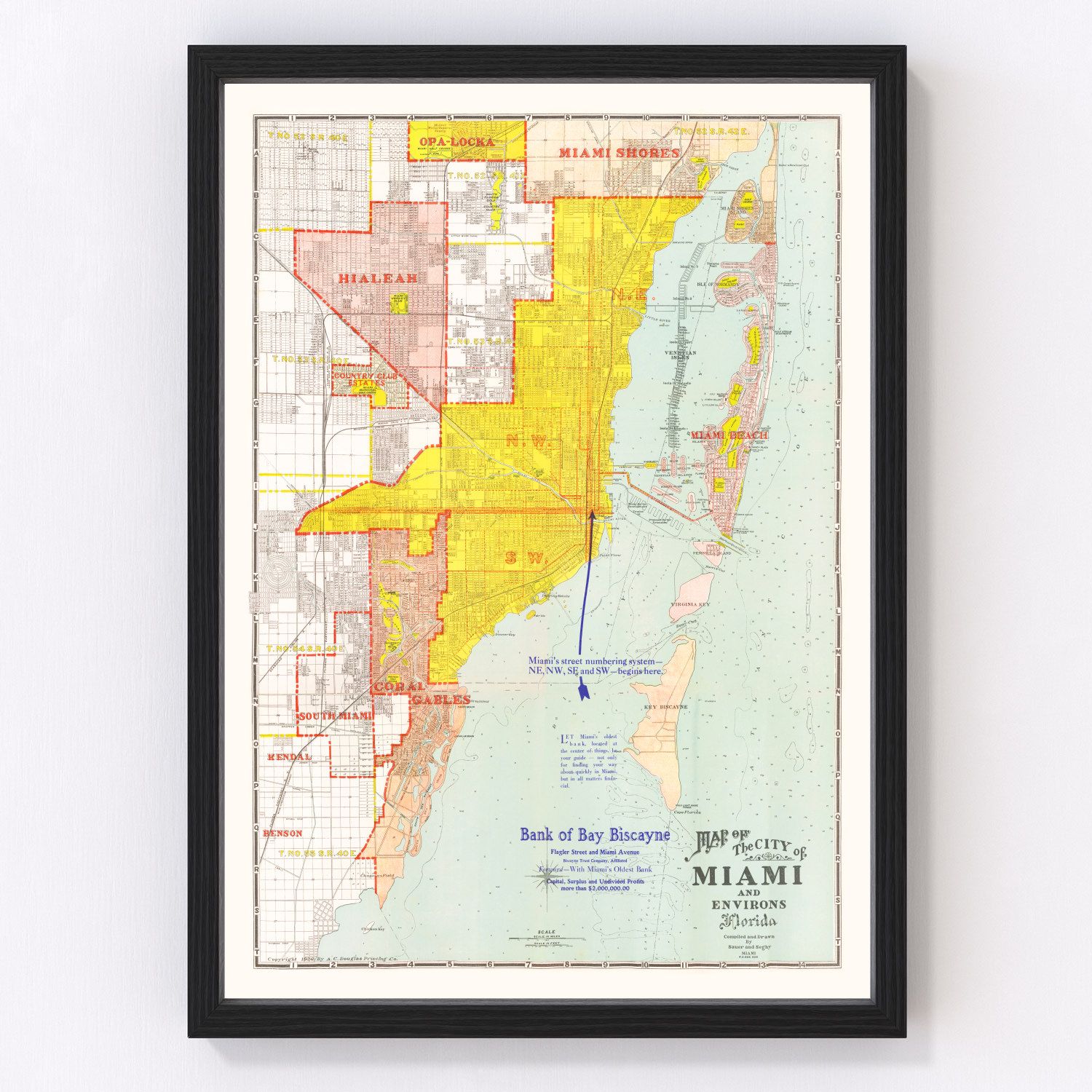Vintage Map of Miami, Florida 1926