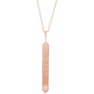 14K Rose Gold .03 CTW Natural Diamond Engravable Bar 18" Necklace