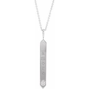 Sterling Silver .03 CTW Natural Diamond Engravable Bar 18" Necklace