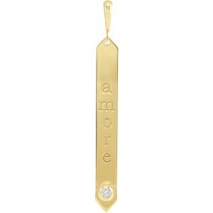 14K Yellow Gold .03 CTW Natural Diamond Engravable Bar Pendant