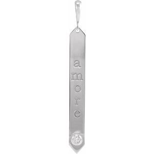 14K White Gold .03 CTW Natural Diamond Engravable Bar Pendant