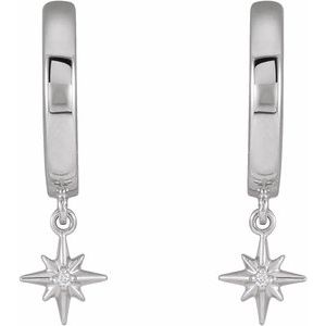 14K White Gold .0075 CTW Natural Diamond Star Hinged Hoop Earrings – image 2