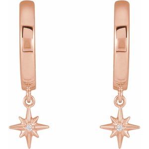 14K Rose Gold .0075 CTW Natural Diamond Star Hinged Hoop Earrings – image 2