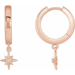14K Rose Gold .0075 CTW Natural Diamond Star Hinged Hoop Earrings