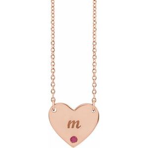 14K Rose Gold Natural Ruby Engravable Heart 18" Necklace