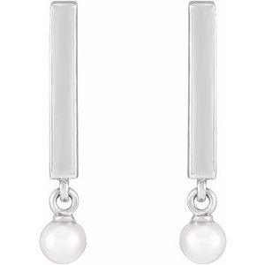 14K White Gold Cultured White Seed Pearl Bar Earrings