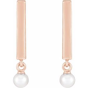 14K Rose Gold Cultured White Seed Pearl Bar Earrings