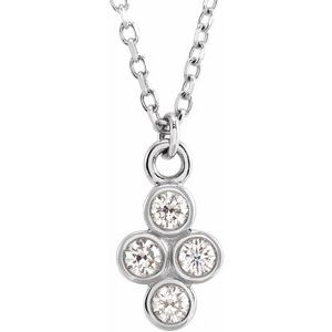 14K White Gold 1/8 CTW Natural Diamond Cluster 16-18" Necklace