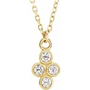14K Yellow Gold 1/8 CTW Natural Diamond Cluster 16-18" Necklace