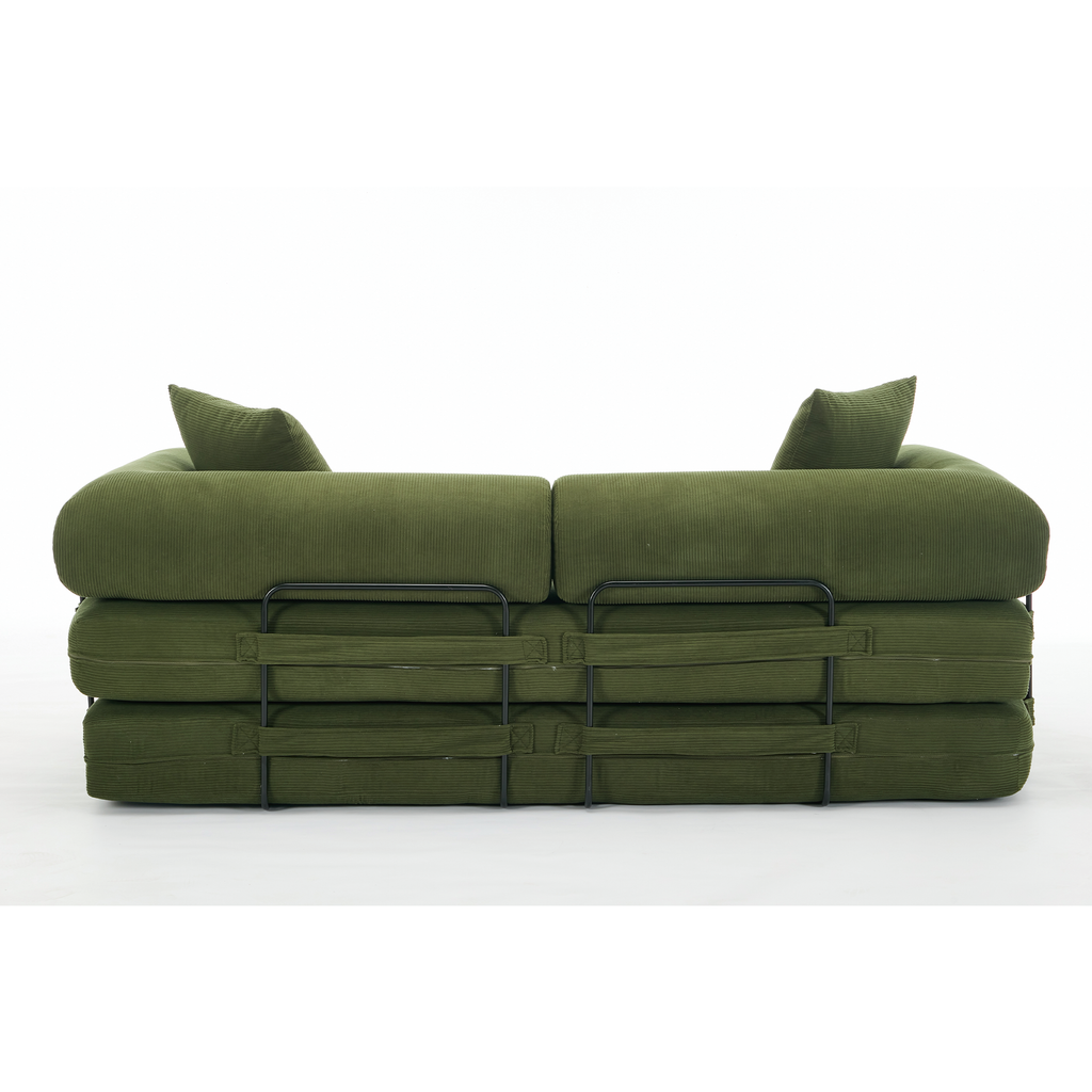 [NEW ARRIVED] [VIDEO PROVIDED] 78.5' Folding Convertible Out Sleeper Sofa Bed,4-in-1 DIY Combination Convertible  Sofa, 3 seat, Folding Sleeper Sofa, King Size , Bedroom,Apartment,Corduroy,Green