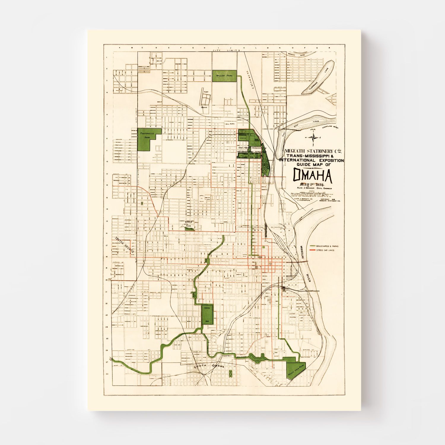 Vintage Map of Omaha, Nebraska 1898