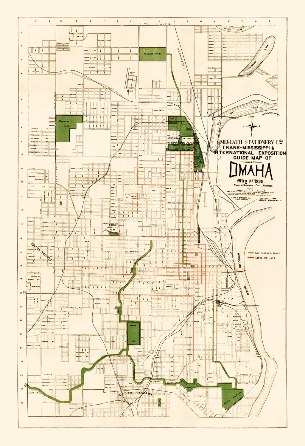 Vintage Map of Omaha, Nebraska 1898