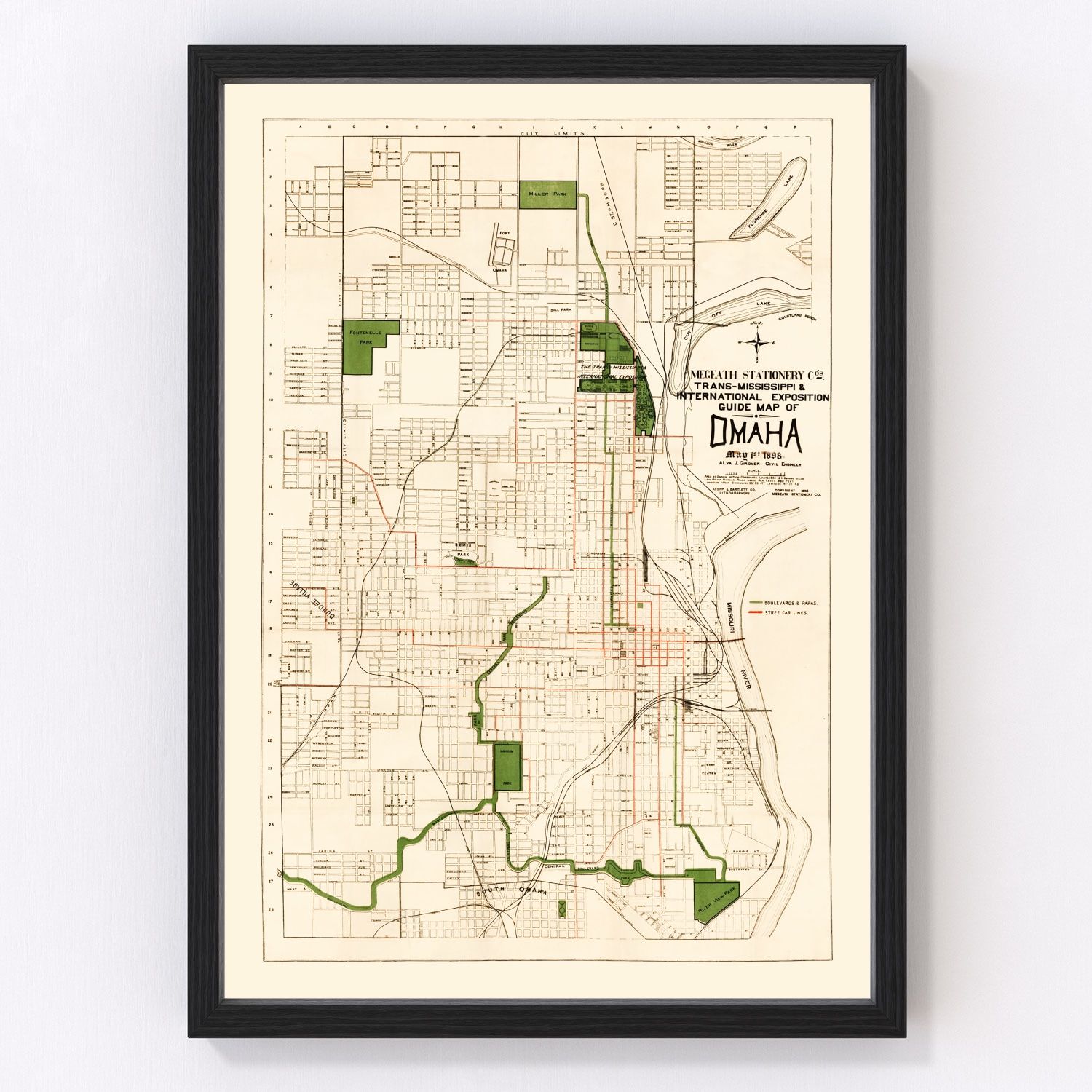Vintage Map of Omaha, Nebraska 1898