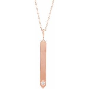 14K Rose Gold .03 CTW Natural Diamond Engravable Bar 18" Necklace