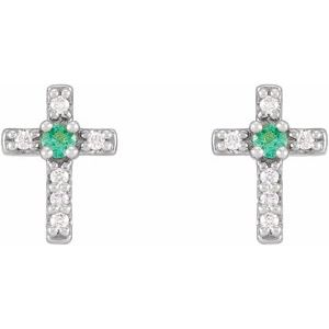 Platinum Lab-Grown Emerald & .03 CTW Natural Diamond Cross Earrings – image 2