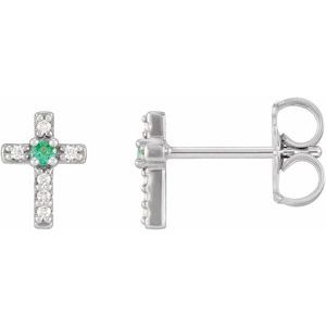 Platinum Natural Emerald & .03 CTW Natural Diamond Cross Earrings