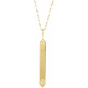 14K Yellow Gold .03 CTW Natural Diamond Engravable Bar 18" Necklace