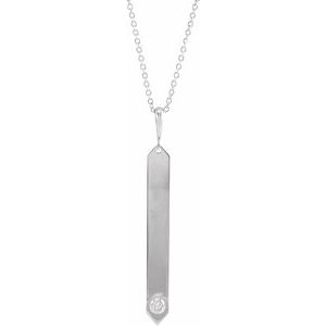 14K White Gold .03 CTW Natural Diamond Engravable Bar 18" Necklace