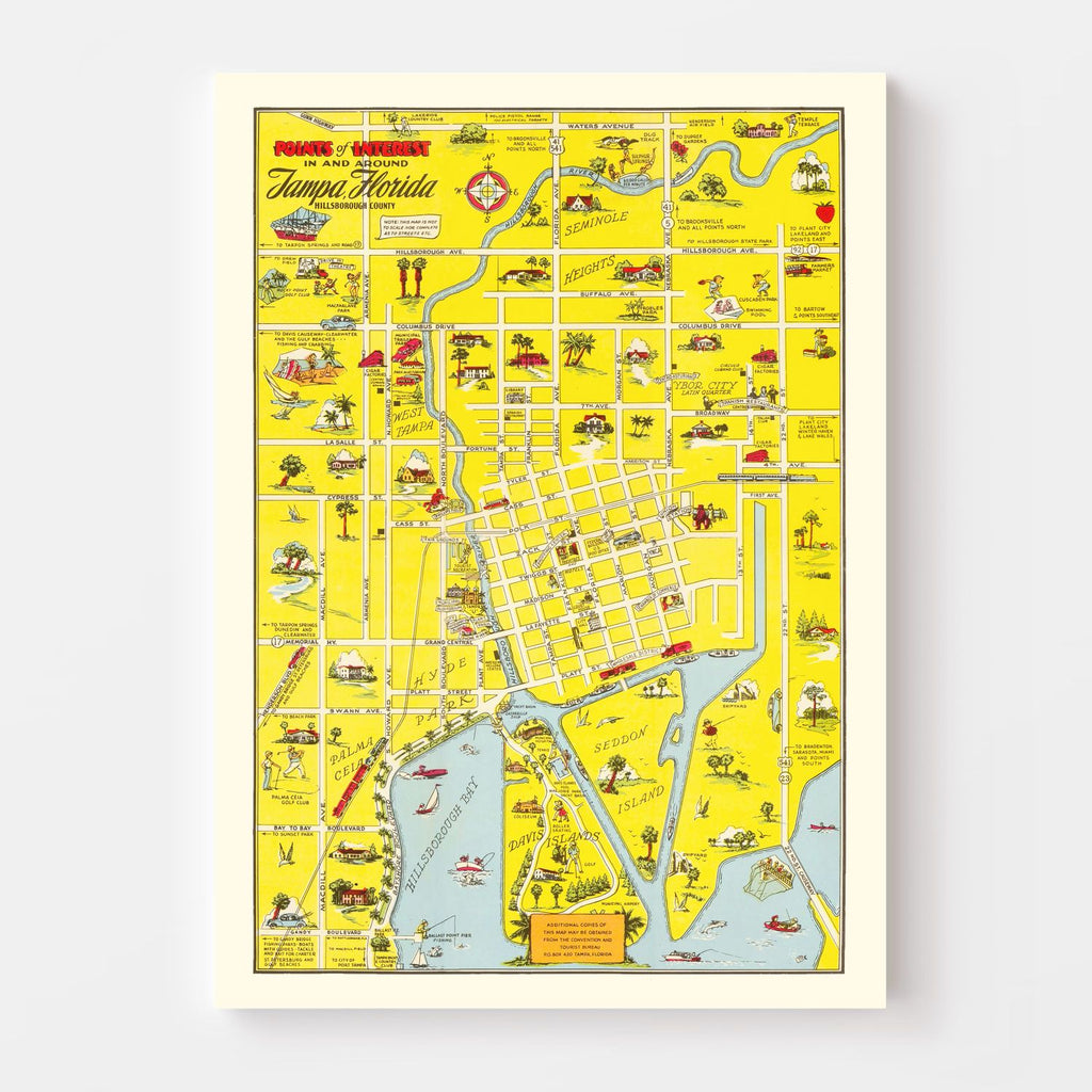 Vintage Map of Tampa, Florida 1950