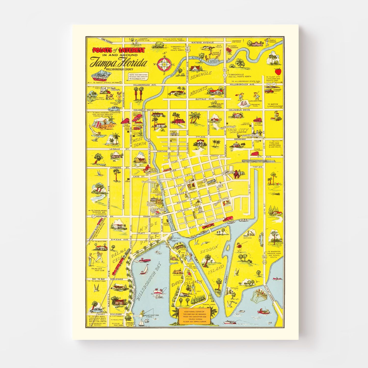 Vintage Map of Tampa, Florida 1950