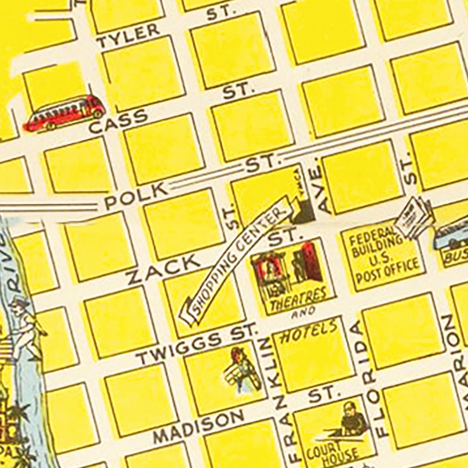 Vintage Map of Tampa, Florida 1950