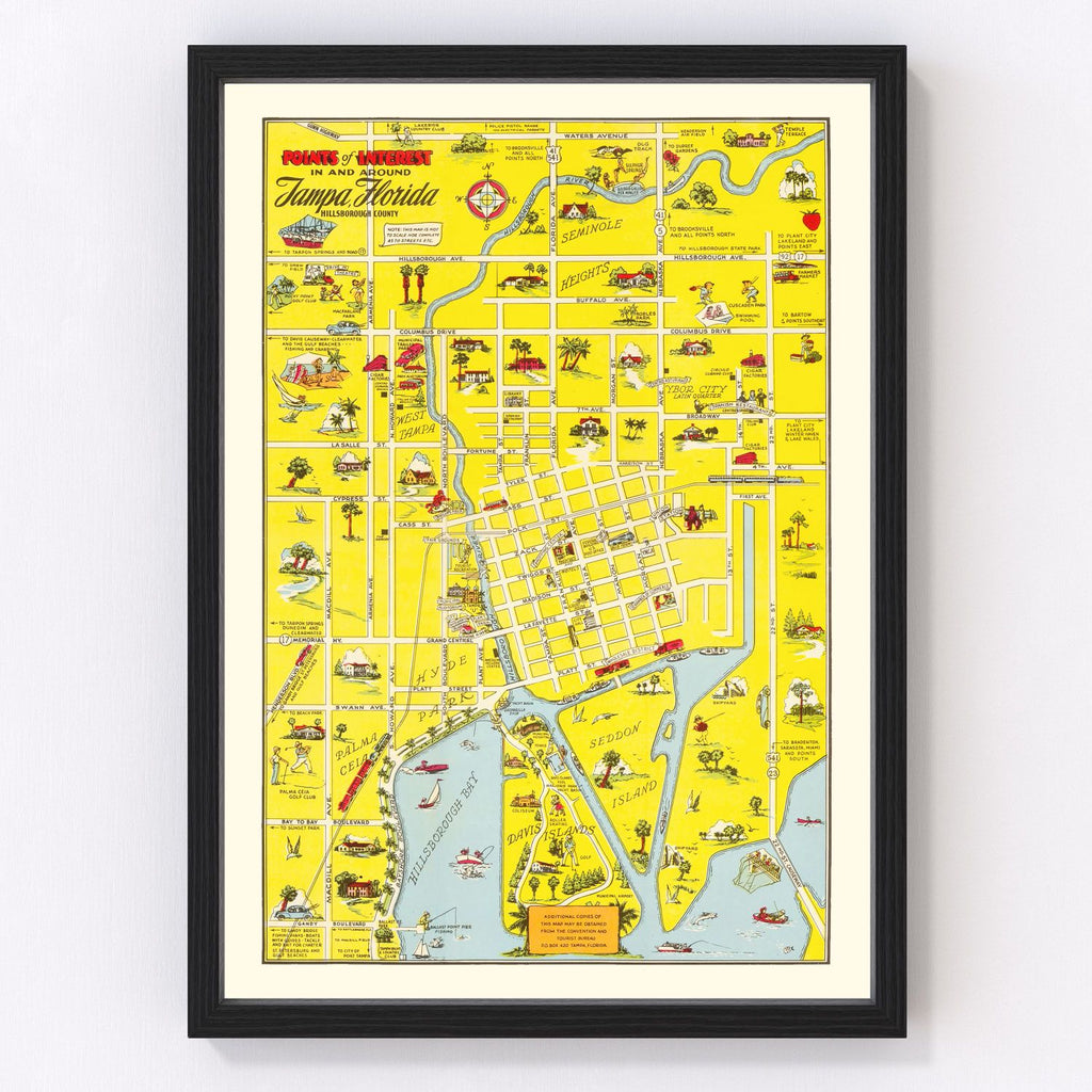Vintage Map of Tampa, Florida 1950