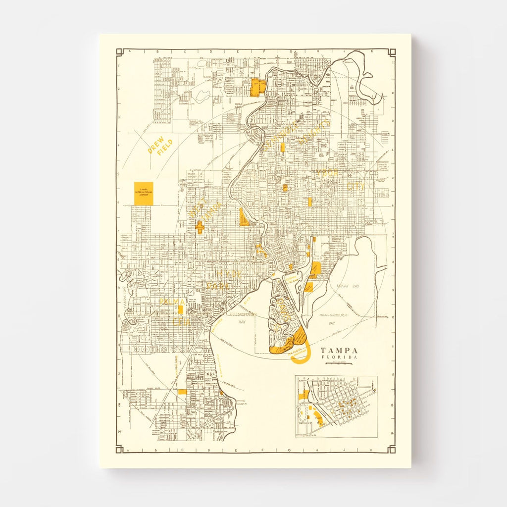 Vintage Map of Tampa, Florida 1947