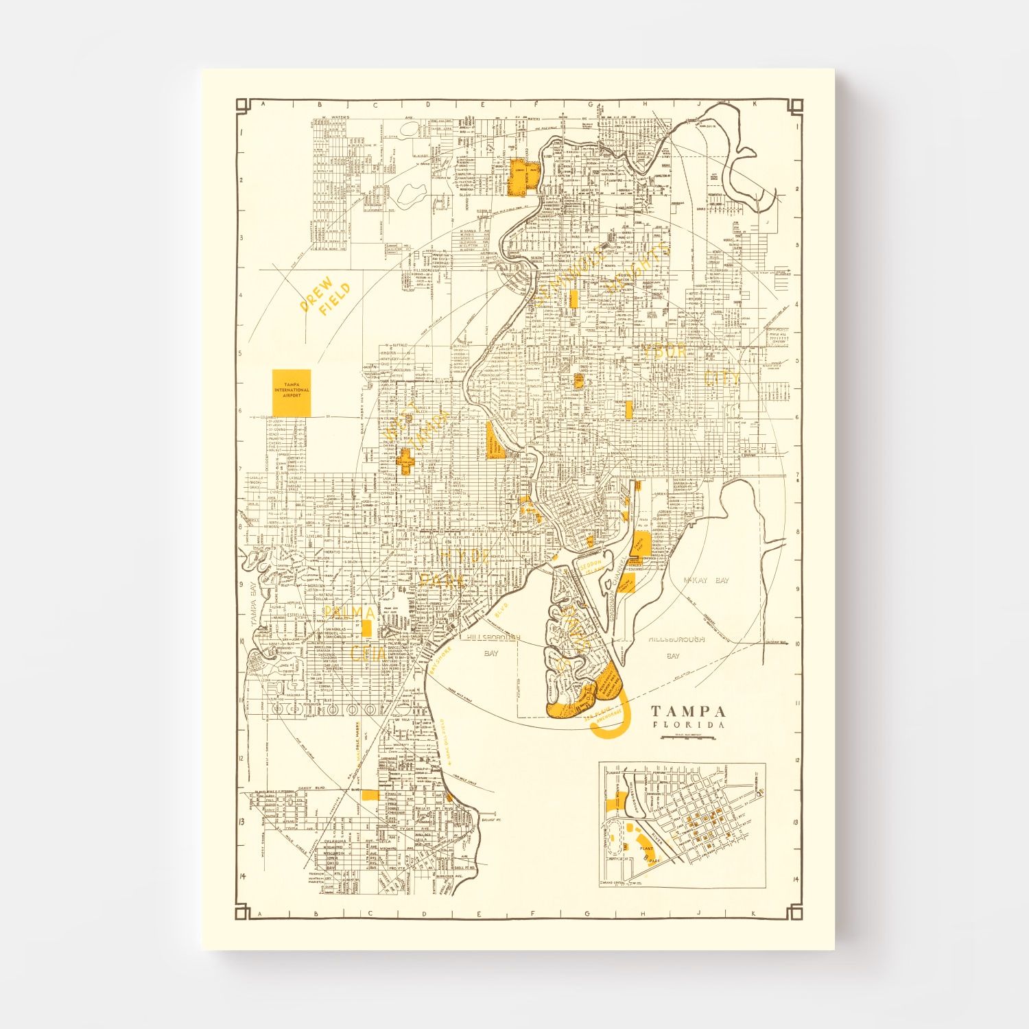 Vintage Map of Tampa, Florida 1947