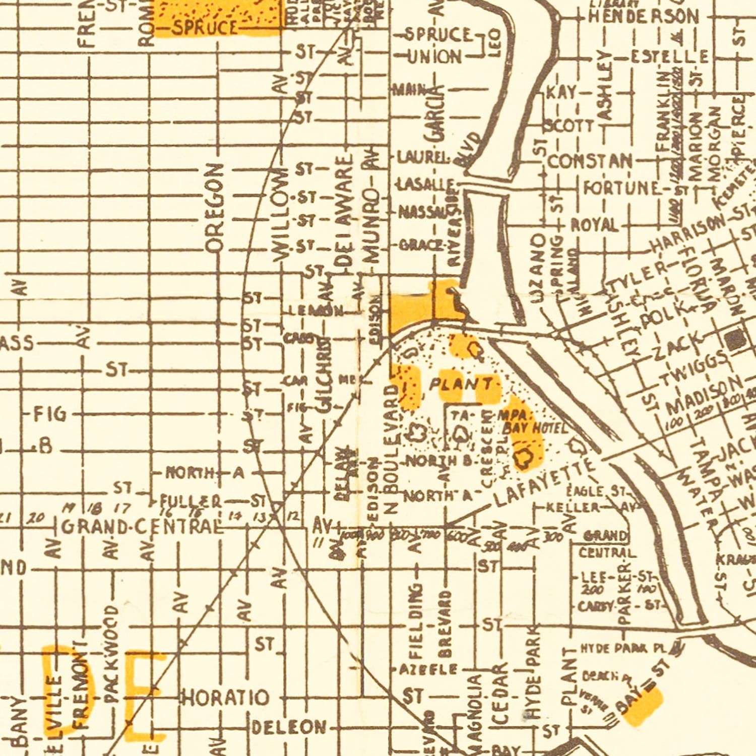 Vintage Map of Tampa, Florida 1947