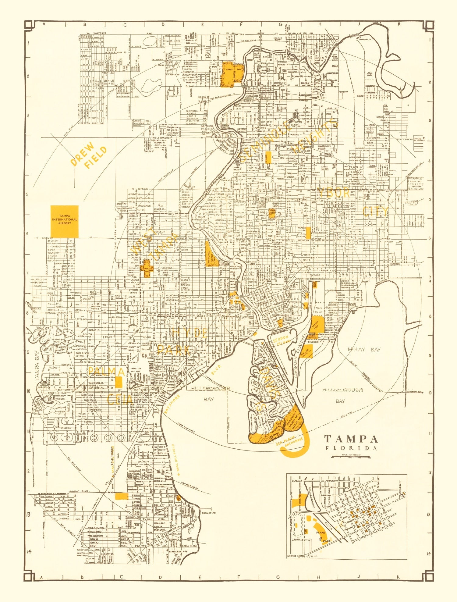 Vintage Map of Tampa, Florida 1947