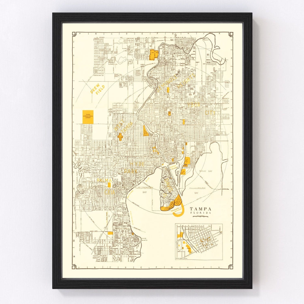 Vintage Map of Tampa, Florida 1947
