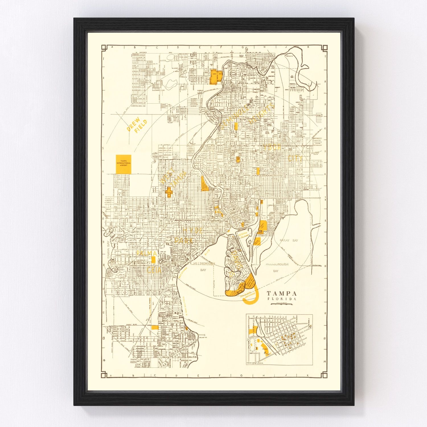Vintage Map of Tampa, Florida 1947