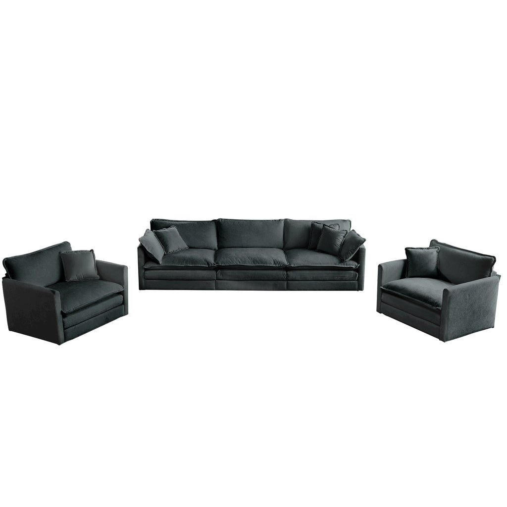 Sofa Set of 3, 1+1+3 Seats Living Room Sofa Set, Accent Chair, Loveseat, and Three-Seat Sofa Modern Style Round Arms 3 Piece Sofa Set, Gray Chenille