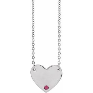 Platinum Natural Ruby Engravable Heart 18" Necklace