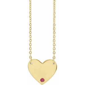 14K Yellow Gold Natural Ruby Engravable Heart 18" Necklace