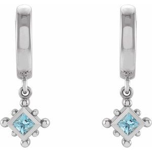 Platinum Natural Aquamarine Beaded Bezel-Set Hoop Earrings – image 2