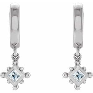 Platinum 1/5 CT Natural Diamond Beaded Bezel-Set Hoop Earrings – image 2
